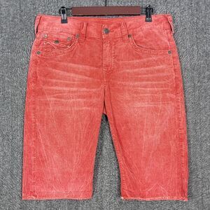 True Religion Shorts Mens 34* Red Corduroy Ricky Relaxed Straight Cutoff Raw Hem